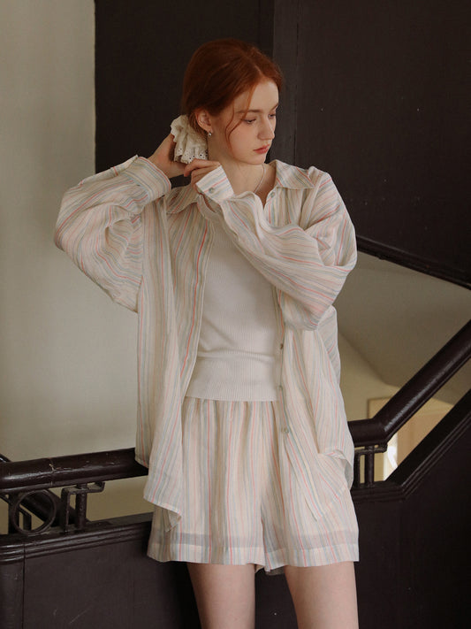 Multi-Colored Striped Shirt And Shorts