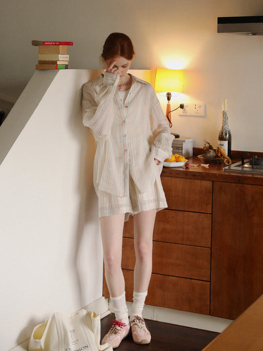 Multi-Colored Striped Shirt And Shorts