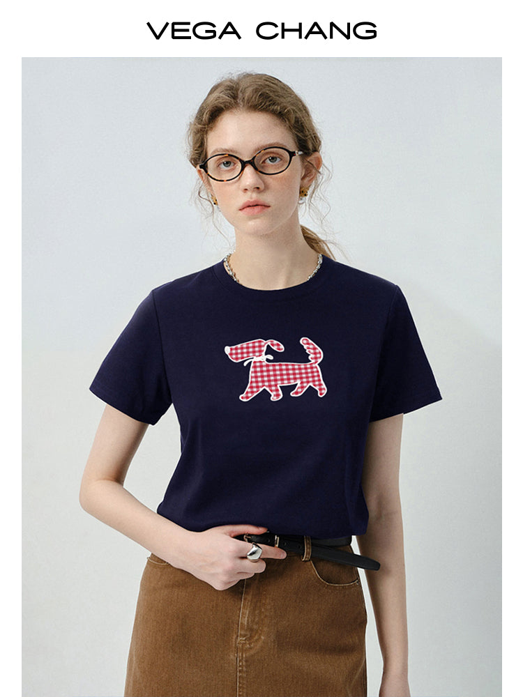 Gingham Puppy Appliqué T-Shirt