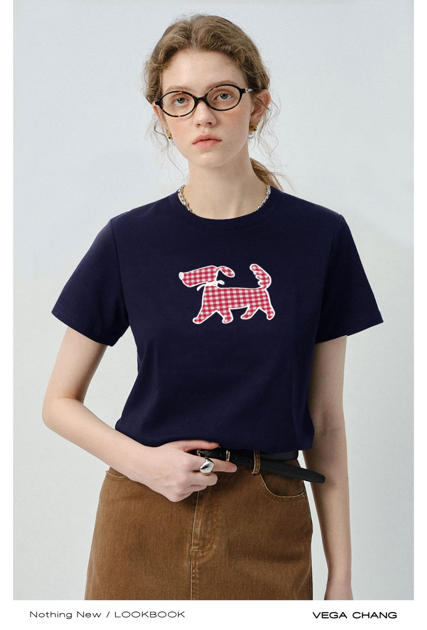 Gingham Puppy Appliqué T-Shirt