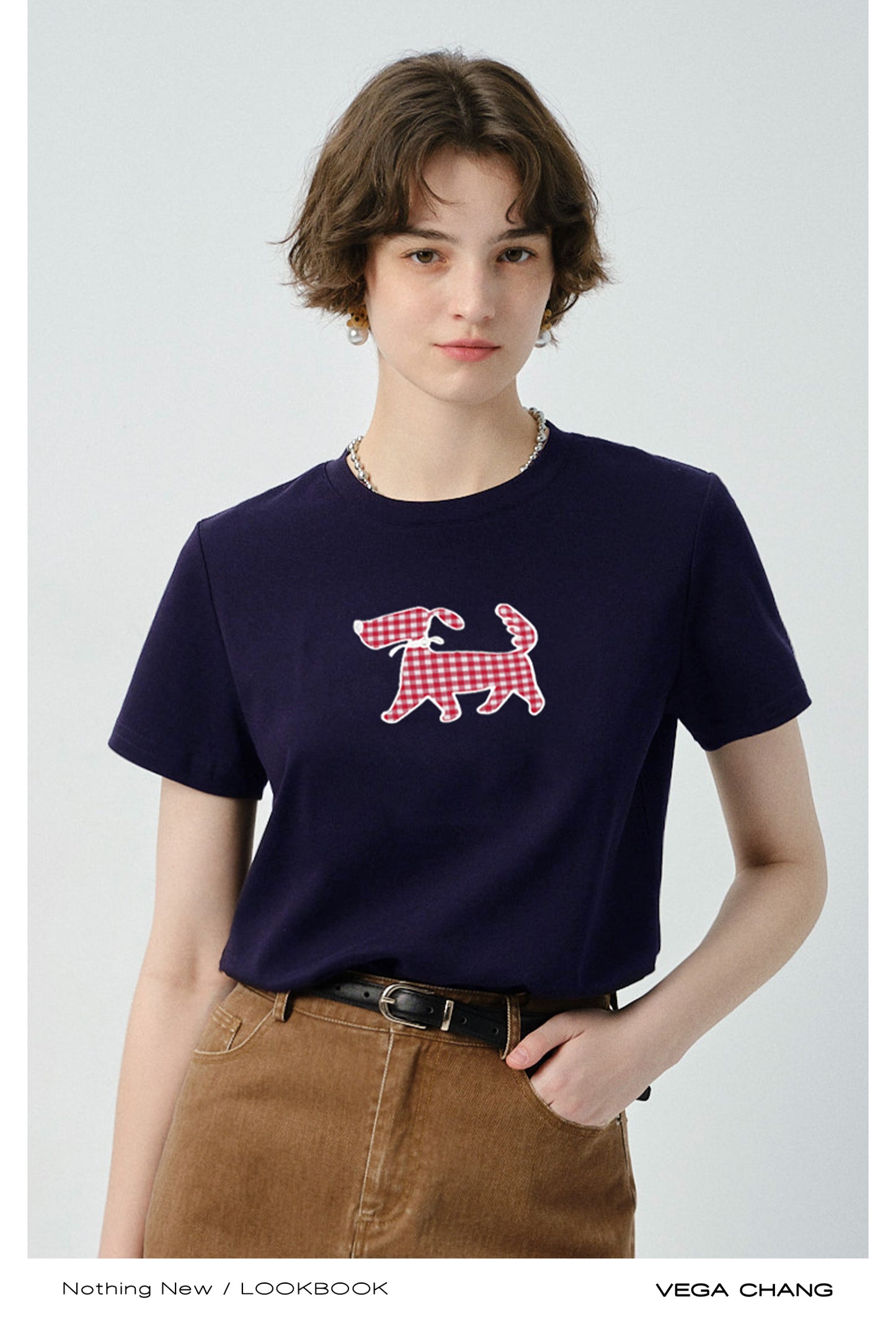 Gingham Puppy Appliqué T-Shirt