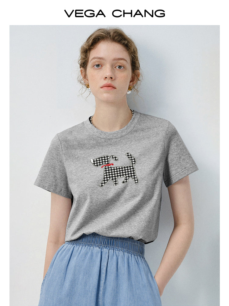 Gingham Puppy Appliqué T-Shirt
