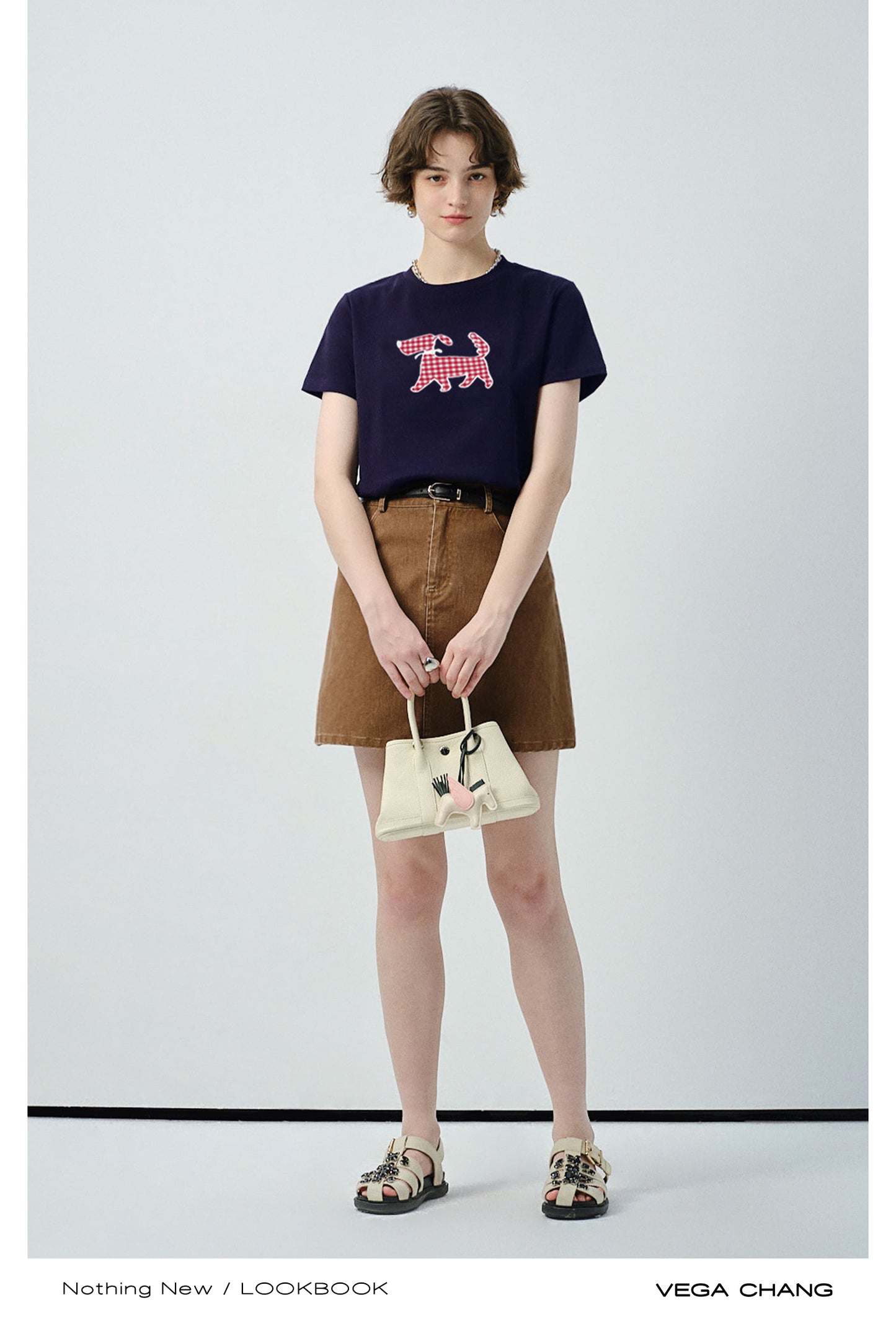 Gingham Puppy Appliqué T-Shirt