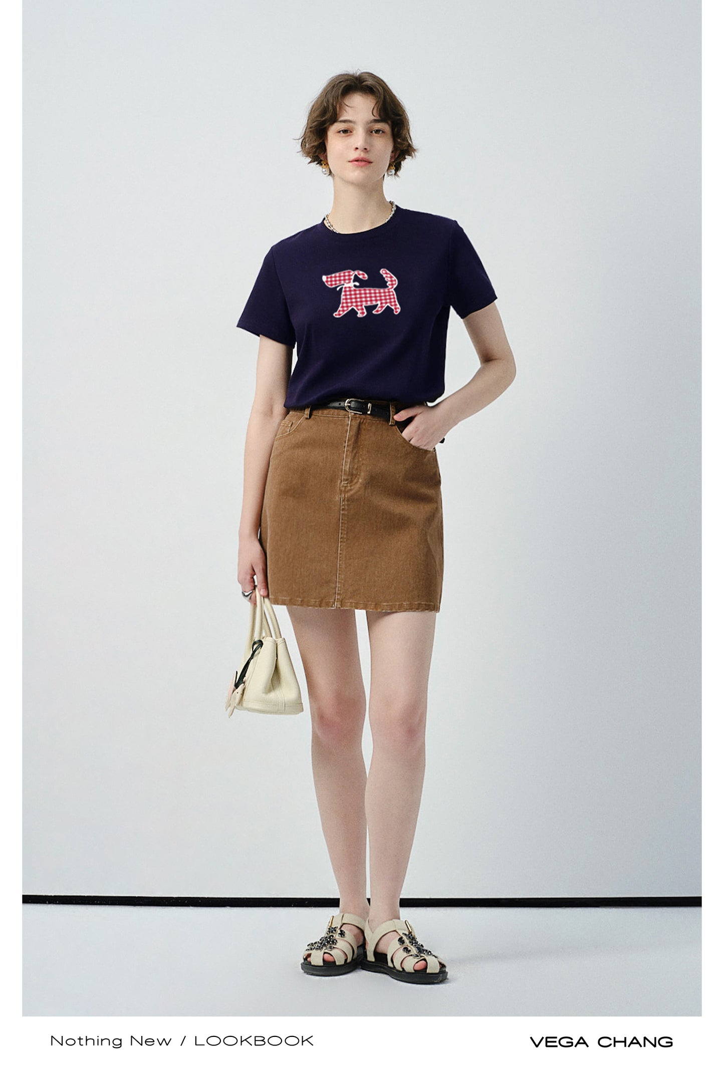 Gingham Puppy Appliqué T-Shirt