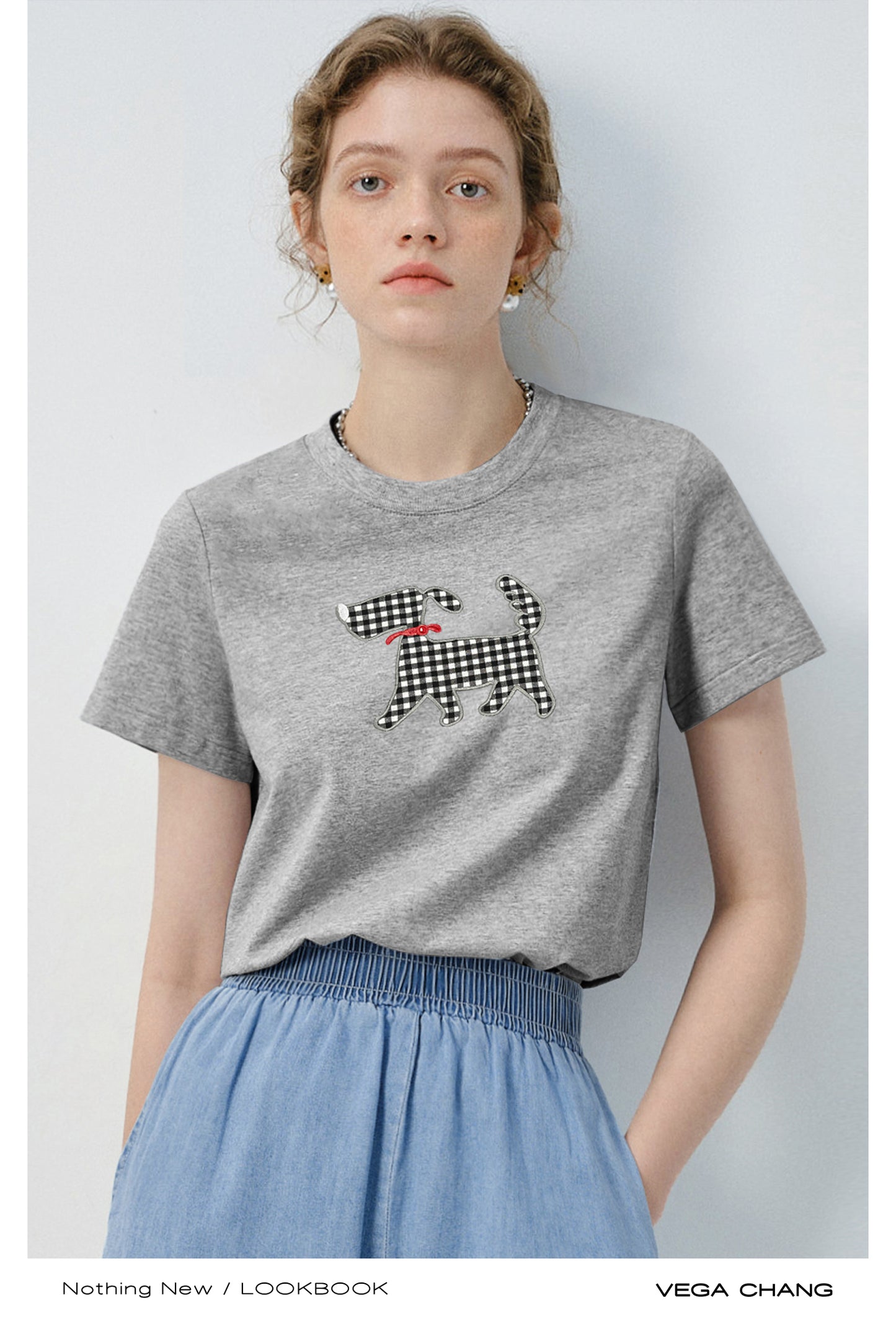Gingham Puppy Appliqué T-Shirt