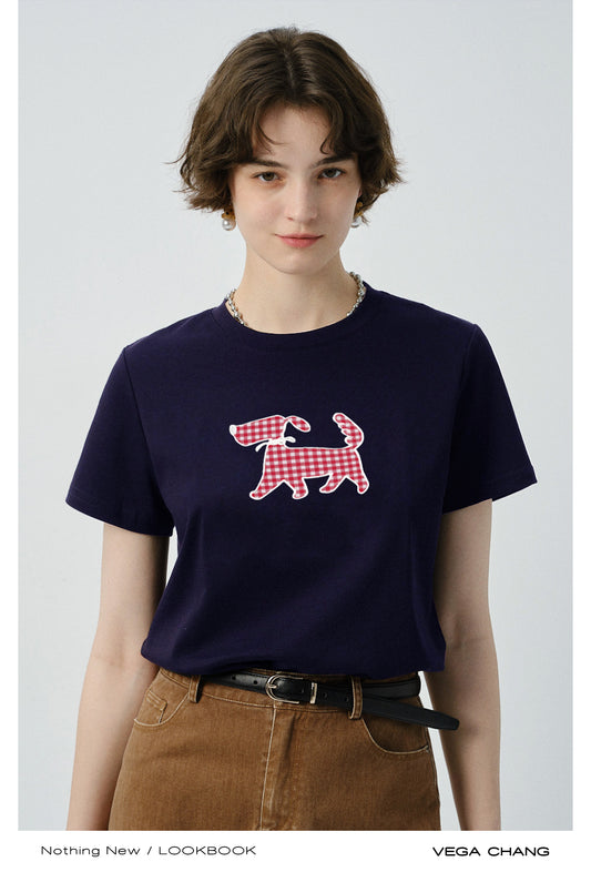 Gingham Puppy Appliqué T-Shirt
