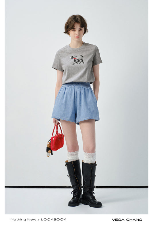 Gingham Puppy Appliqué T-Shirt