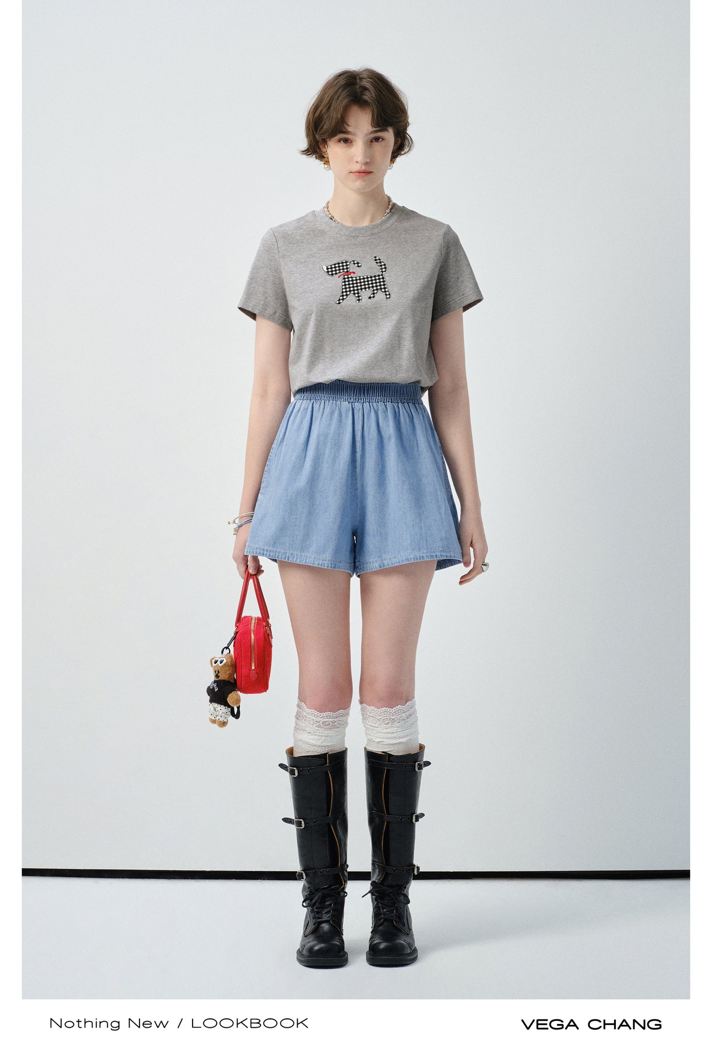 Gingham Puppy Appliqué T-Shirt