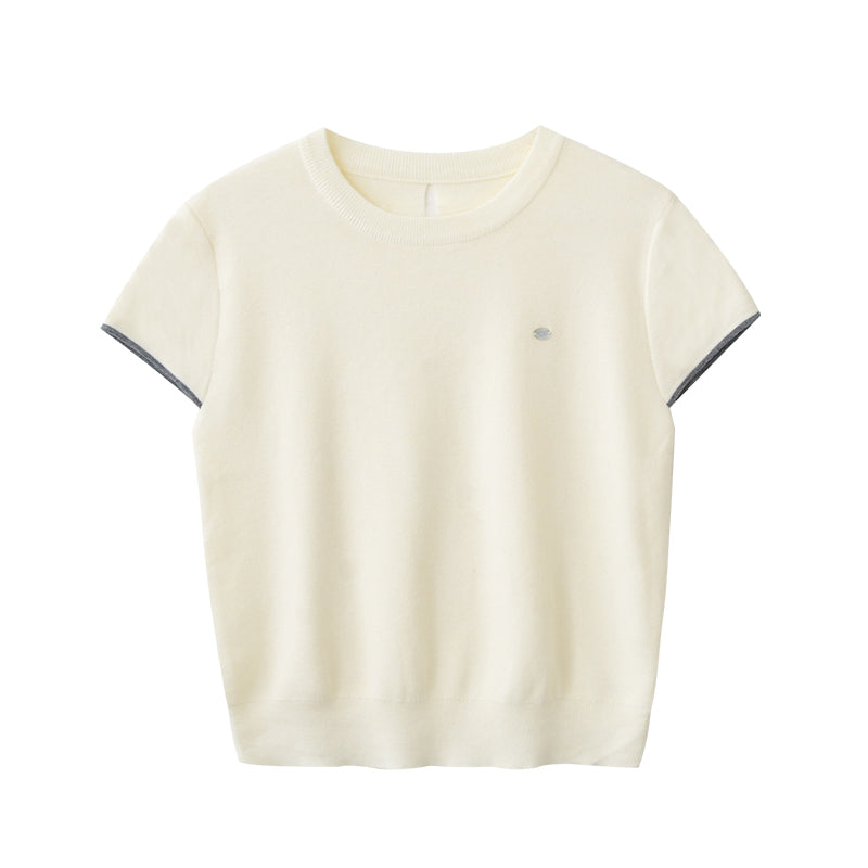 Cut-Out Knit T-Shirt With Contrast Stripes