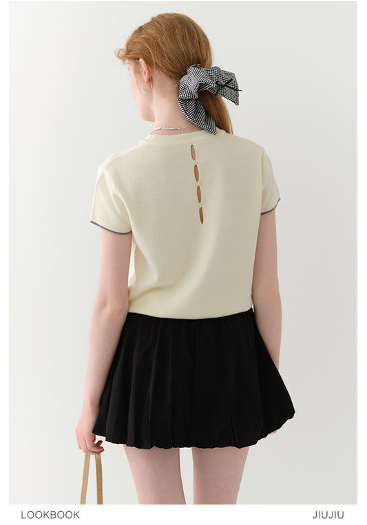 Cut-Out Knit T-Shirt With Contrast Stripes