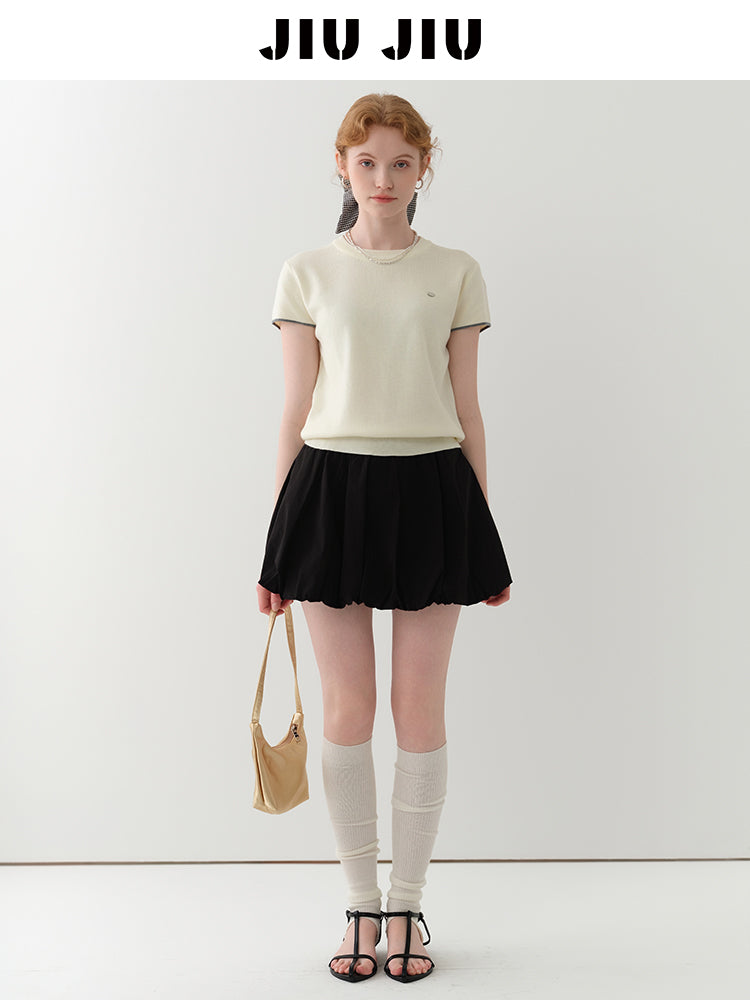 Cut-Out Knit T-Shirt With Contrast Stripes
