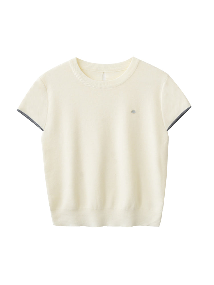 Cut-Out Knit T-Shirt With Contrast Stripes