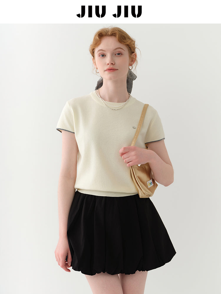 Cut-Out Knit T-Shirt With Contrast Stripes