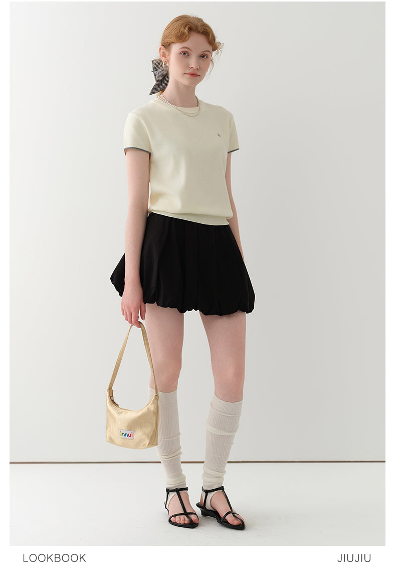 Cut-Out Knit T-Shirt With Contrast Stripes