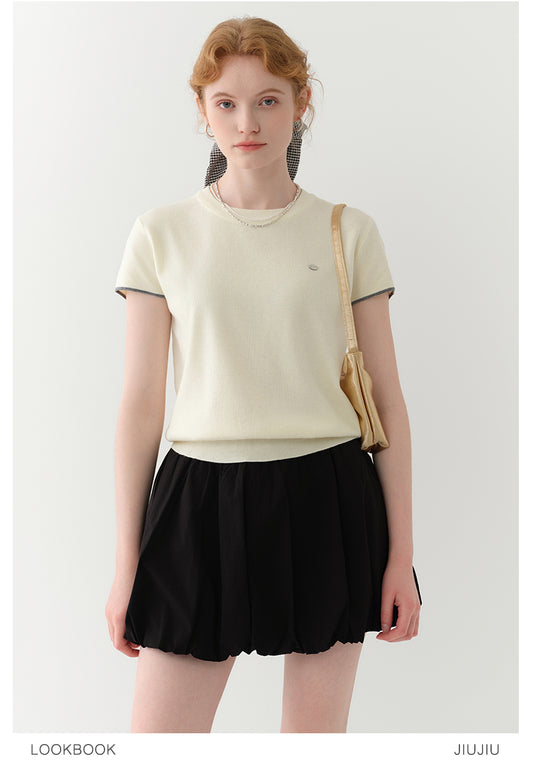 Cut-Out Knit T-Shirt With Contrast Stripes