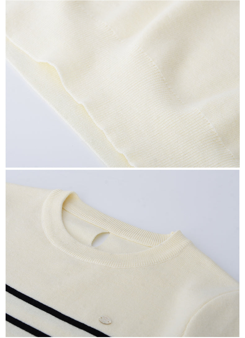 Cut-Out Knit T-Shirt With Contrast Stripes