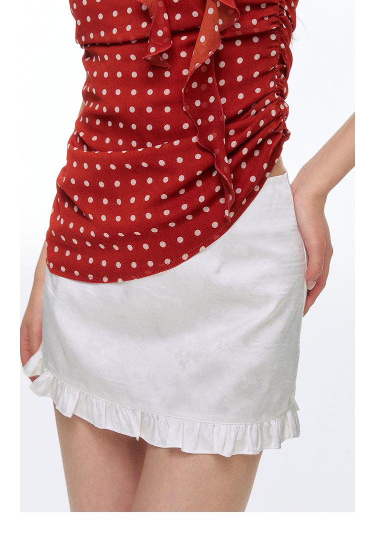 Asymmetric Dotted Ruched Halter Neck Top