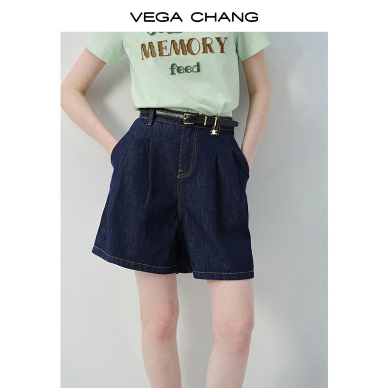 Lettering Embroidered T-Shirt & Denim Shorts