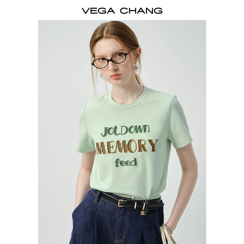 Lettering Embroidered T-Shirt & Denim Shorts