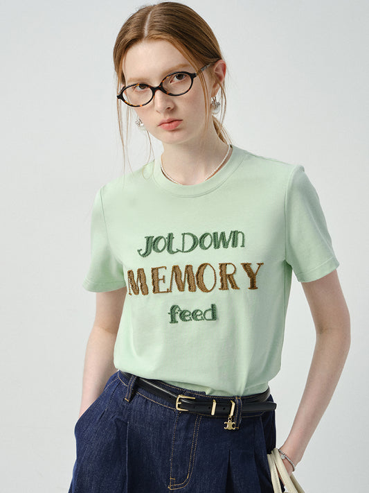 Lettering Embroidered T-Shirt & Denim Shorts