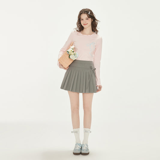 Ballet Style Pleated Skirt With Ribbon Bow