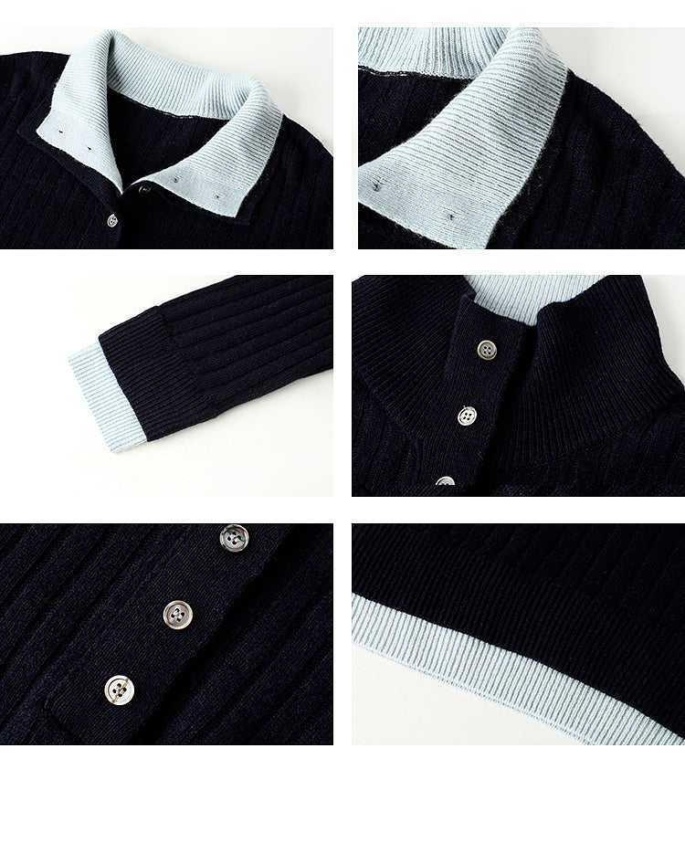 Two-Tone Ribbed Knit Half-Button Top