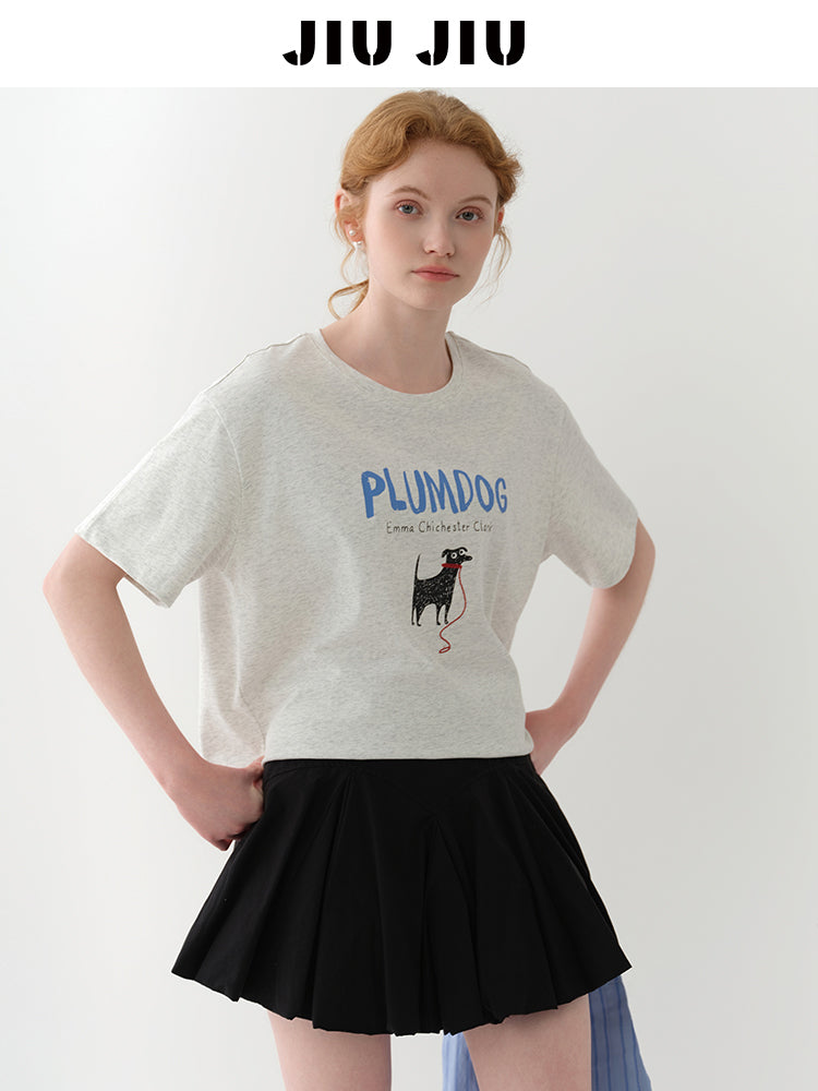 Dog Print T-Shirt With Embroidery Detail