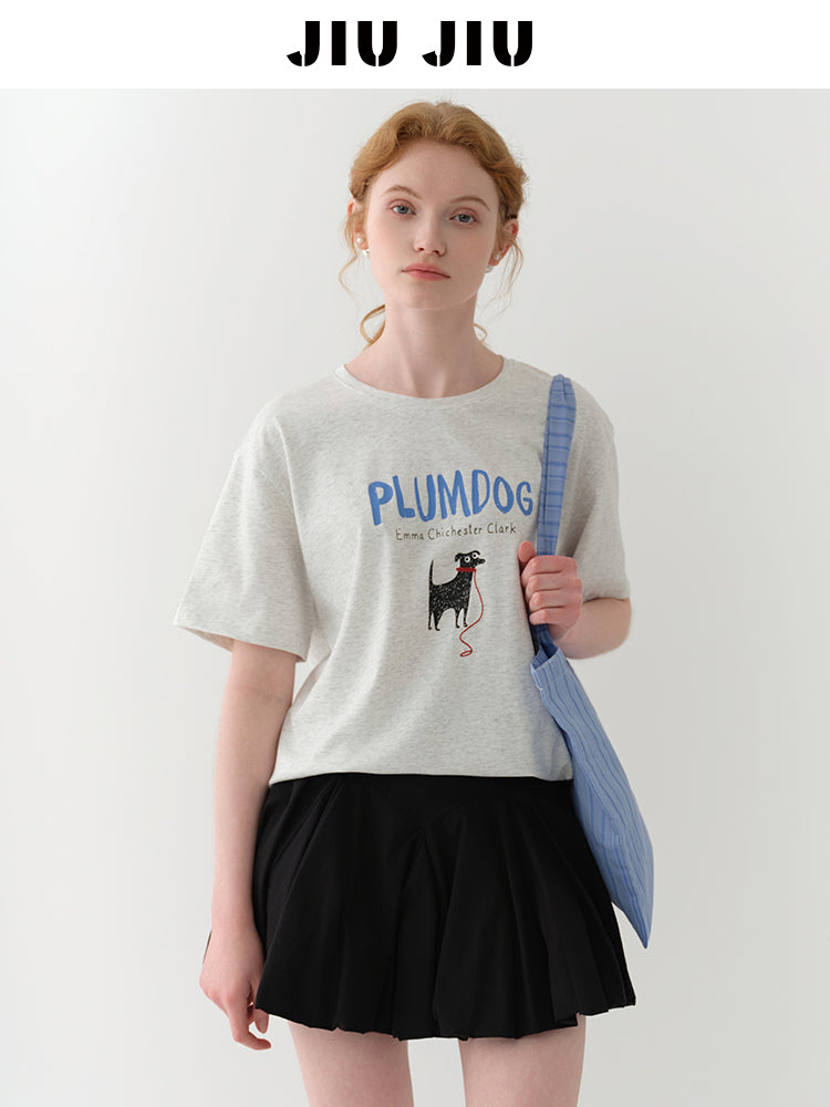 Dog Print T-Shirt With Embroidery Detail