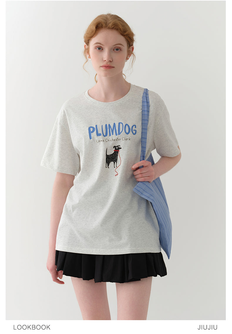 Dog Print T-Shirt With Embroidery Detail