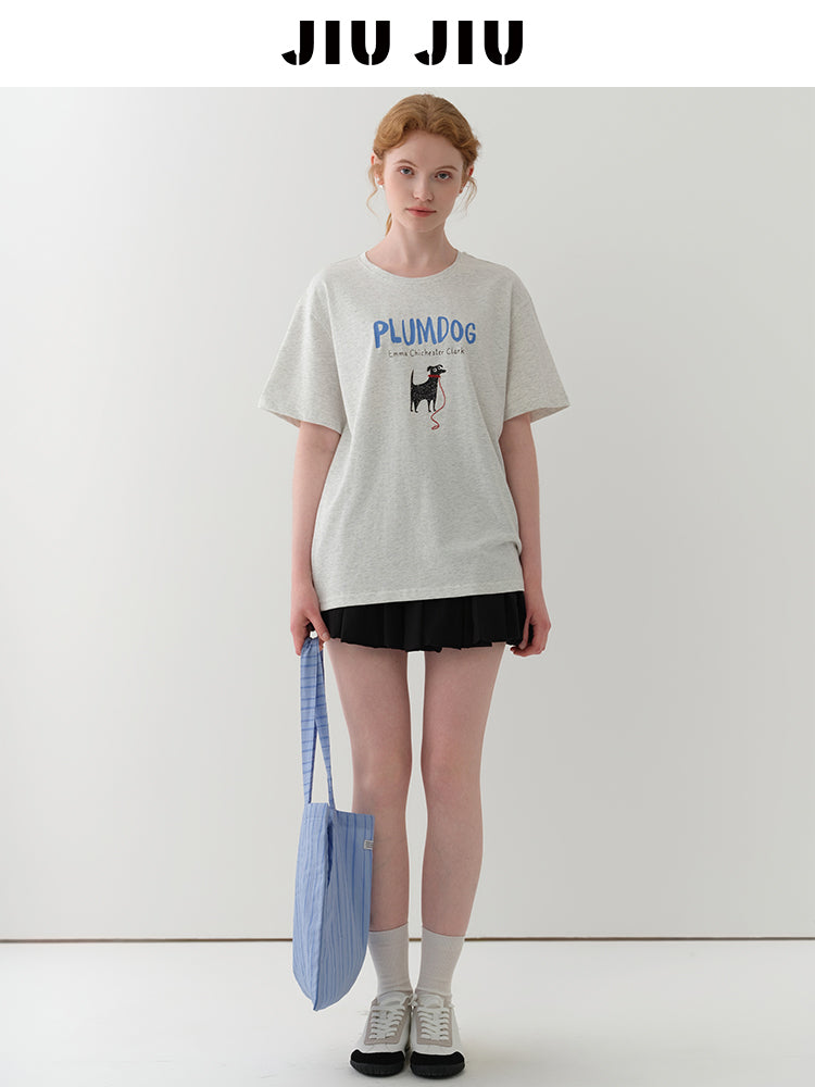 Dog Print T-Shirt With Embroidery Detail