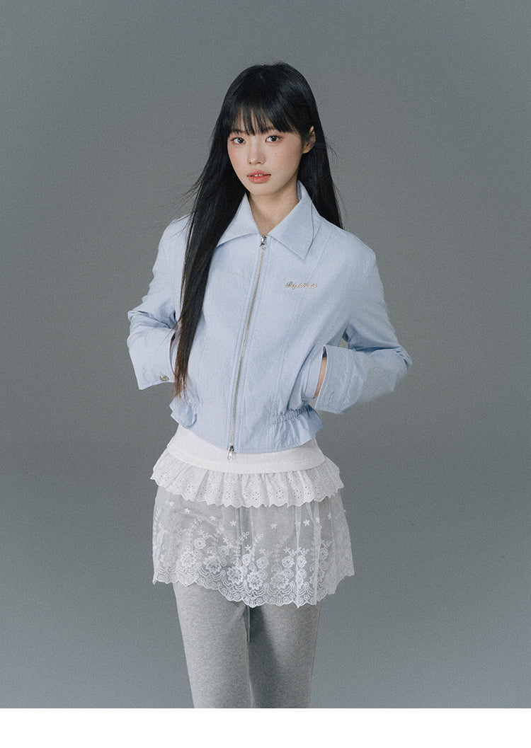 Cinched Waist Zip-Up Jacket With Charm