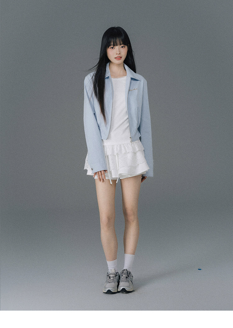 Cinched Waist Zip-Up Jacket With Charm