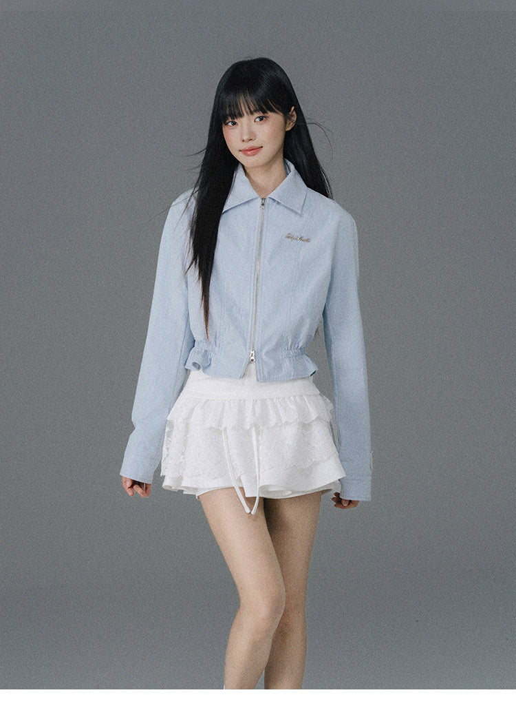 Cinched Waist Zip-Up Jacket With Charm