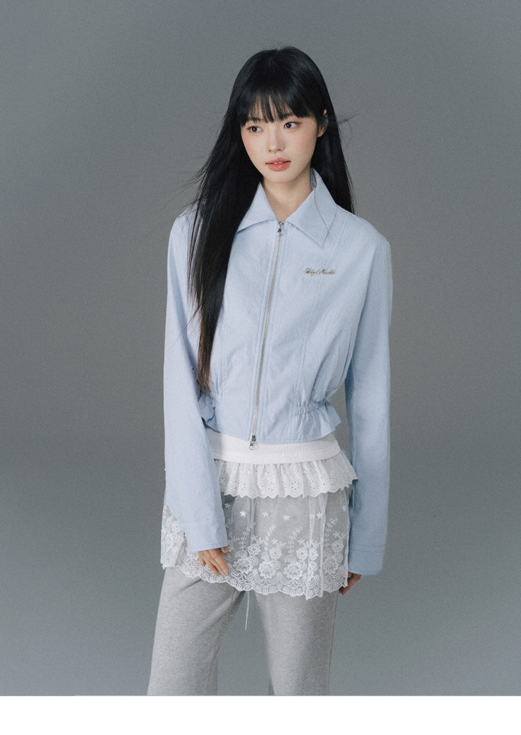 Cinched Waist Zip-Up Jacket With Charm