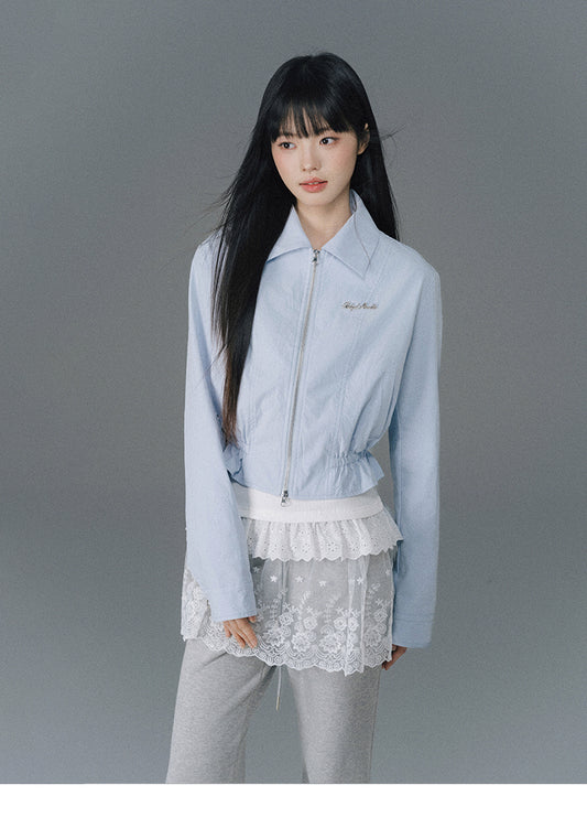 Cinched Waist Zip-Up Jacket With Charm