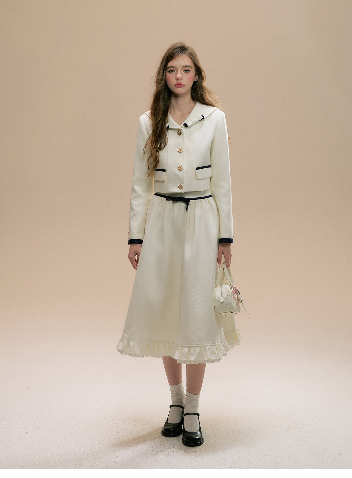 Sailor Collar Jacket & A-Line Frilled Skirt