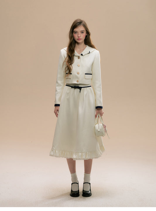 Sailor Collar Jacket & A-Line Frilled Skirt
