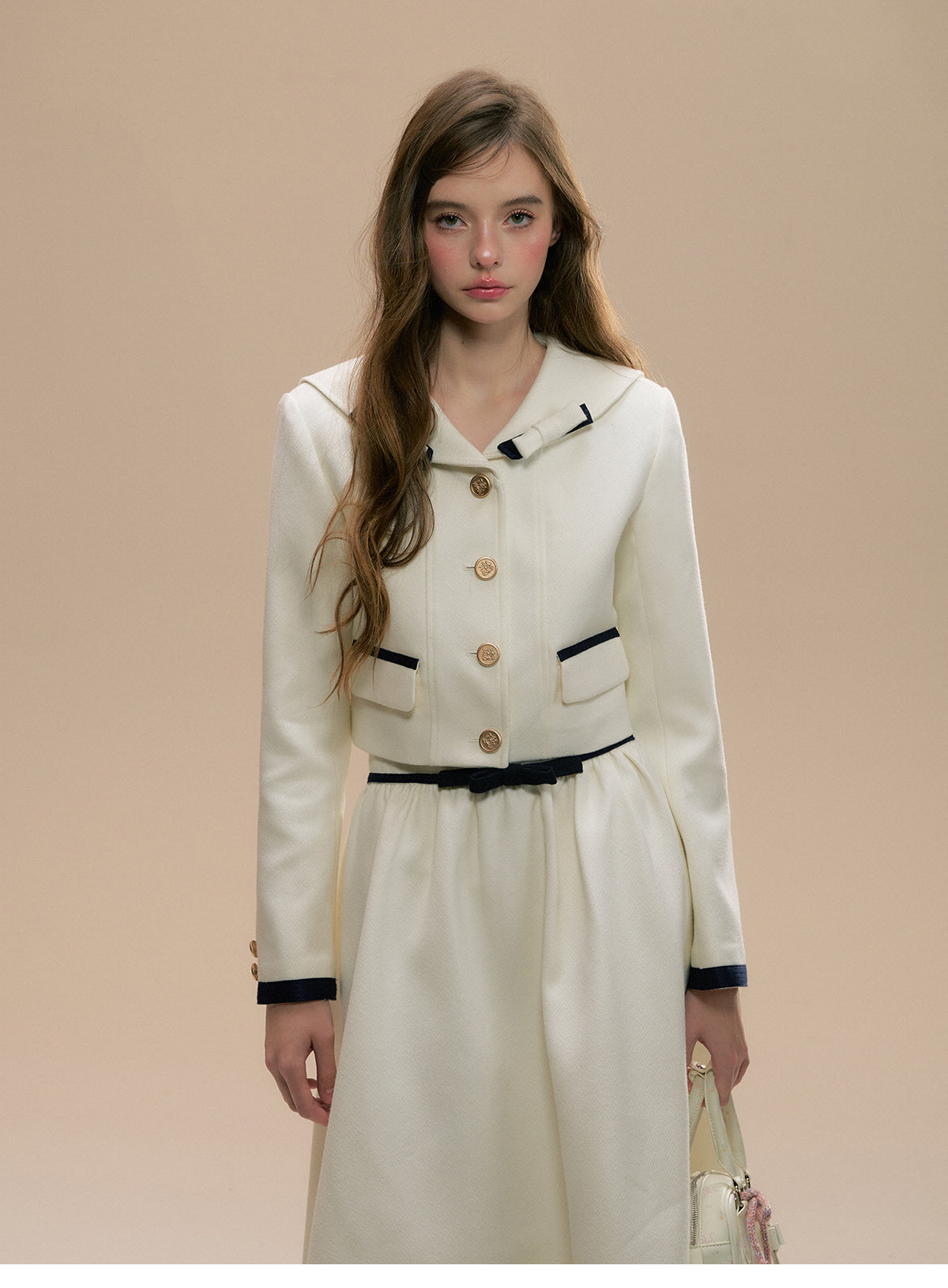 Sailor Collar Jacket & A-Line Frilled Skirt