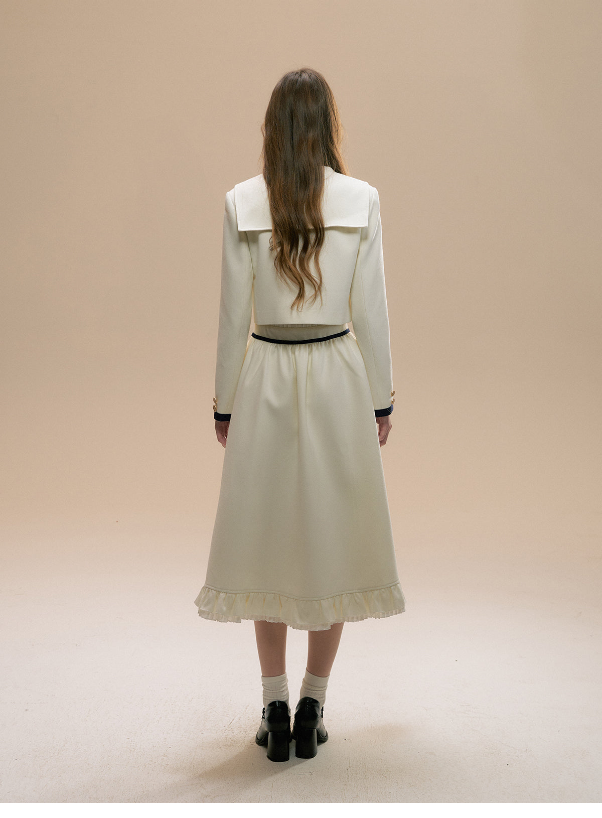 Sailor Collar Jacket & A-Line Frilled Skirt