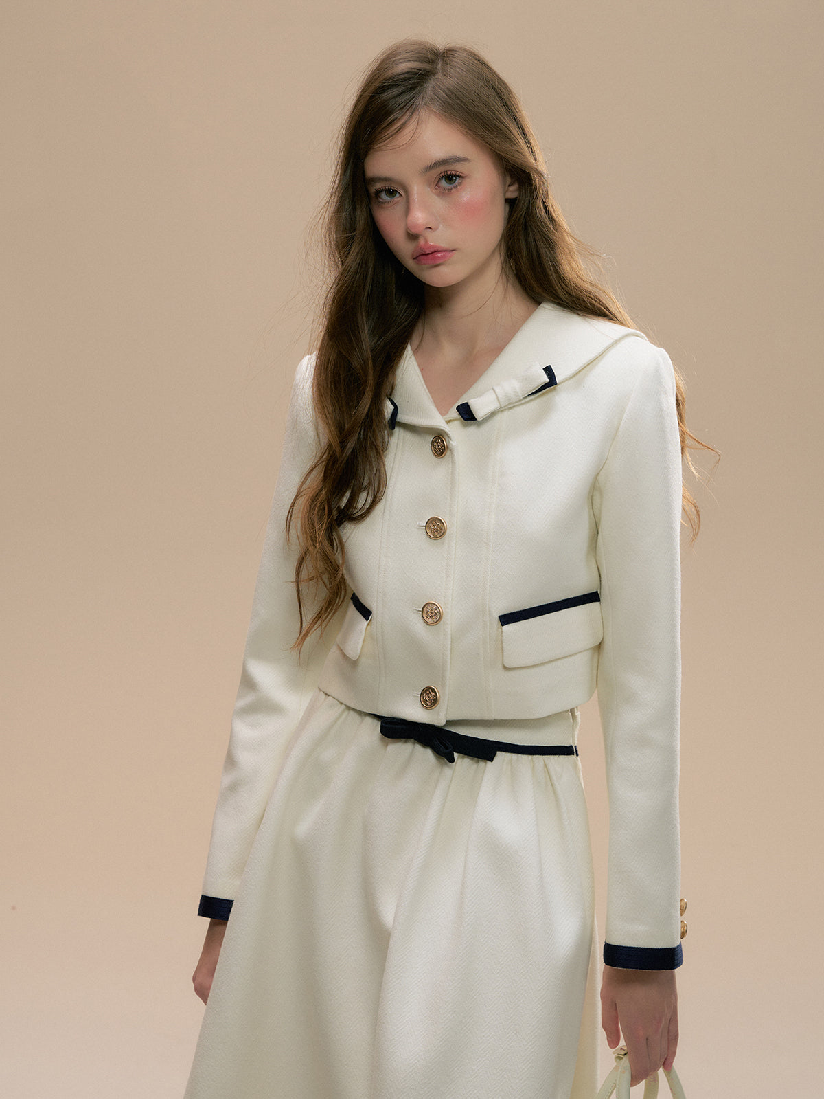 Sailor Collar Jacket & A-Line Frilled Skirt