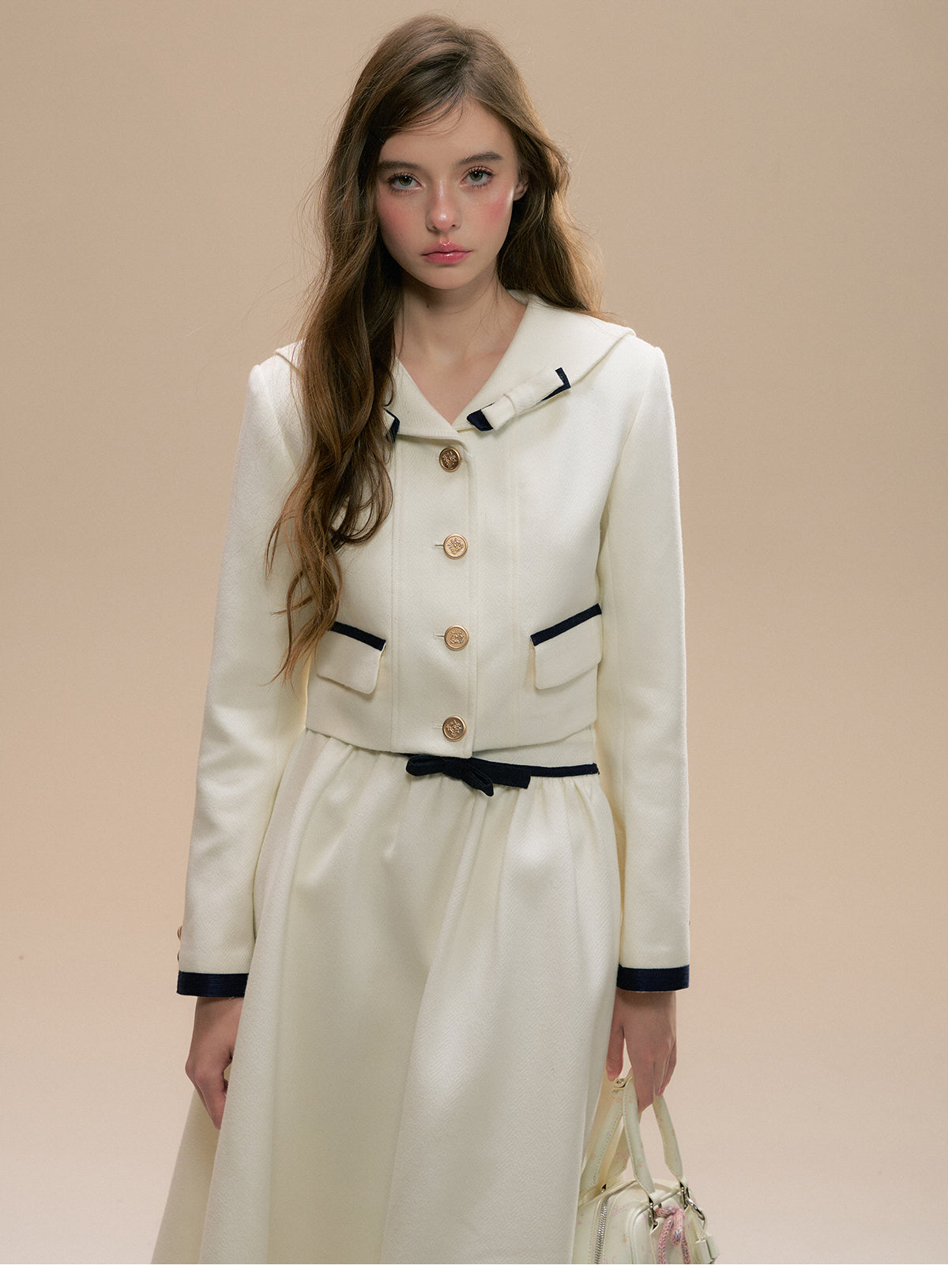 Sailor Collar Jacket & A-Line Frilled Skirt