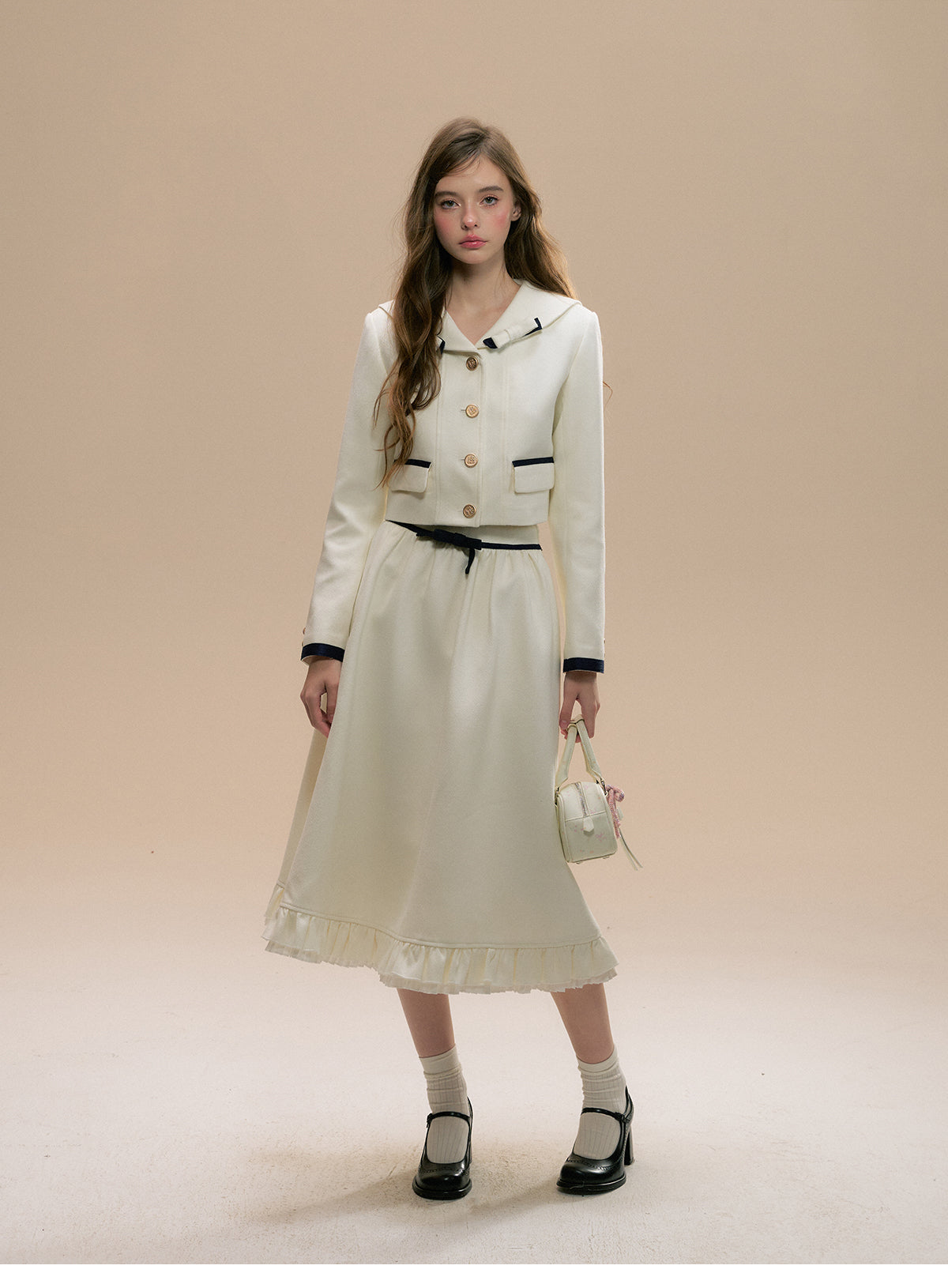 Sailor Collar Jacket & A-Line Frilled Skirt