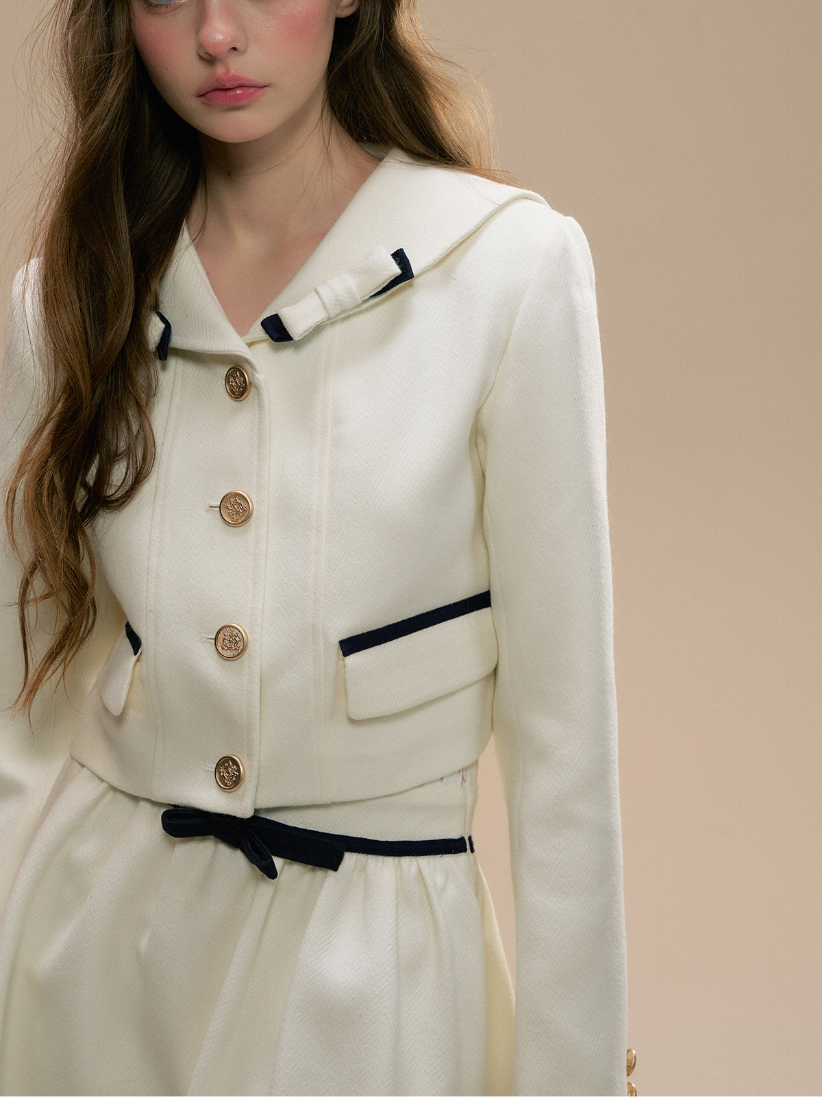 Sailor Collar Jacket & A-Line Frilled Skirt