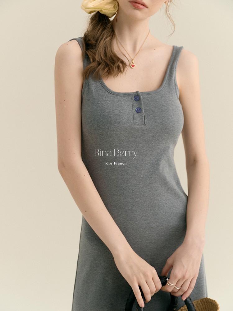 Minimalist Henley Neck Tank Dress & Denim Shirt
