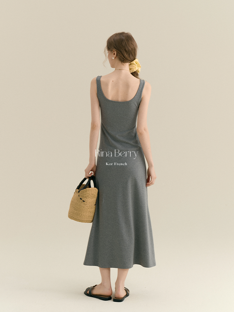Minimalist Henley Neck Tank Dress & Denim Shirt