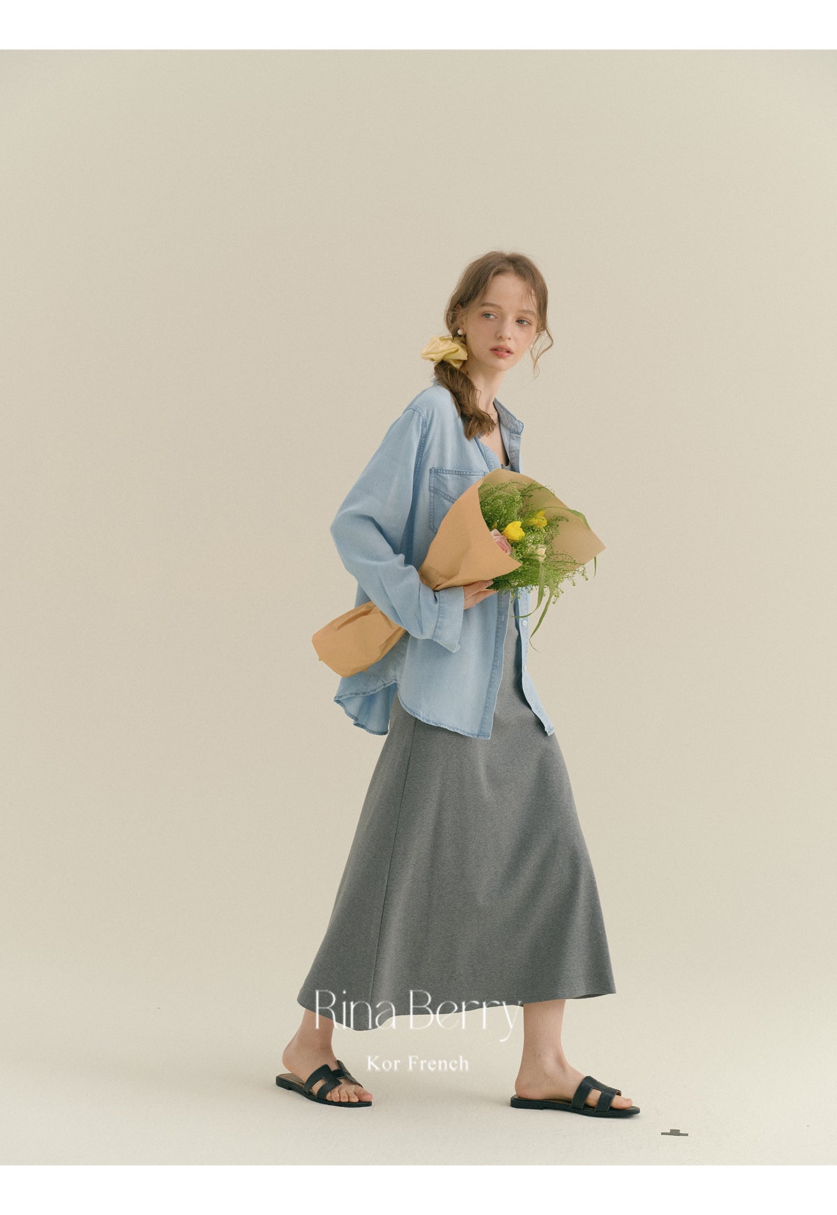Minimalist Henley Neck Tank Dress & Denim Shirt
