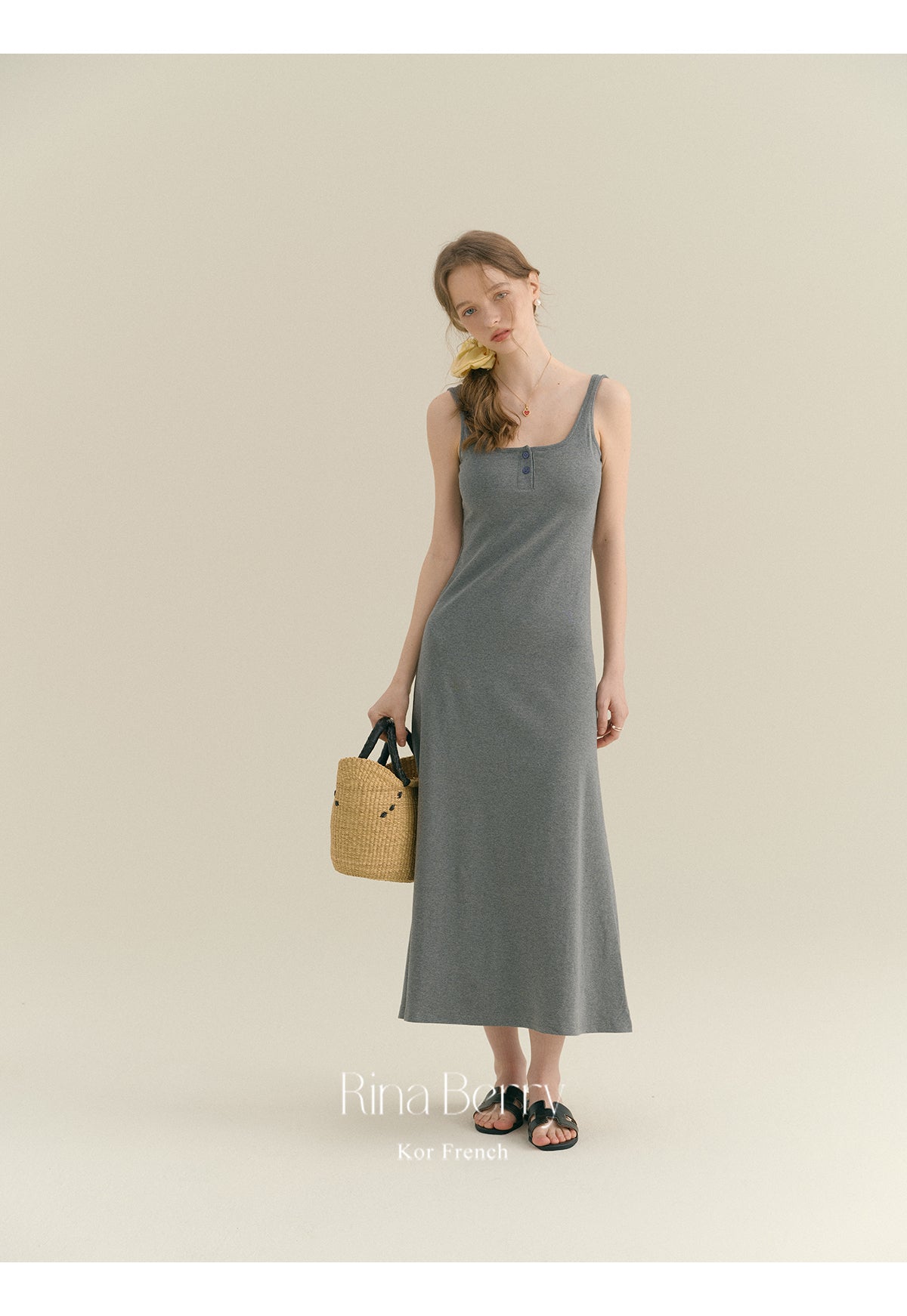 Minimalist Henley Neck Tank Dress & Denim Shirt