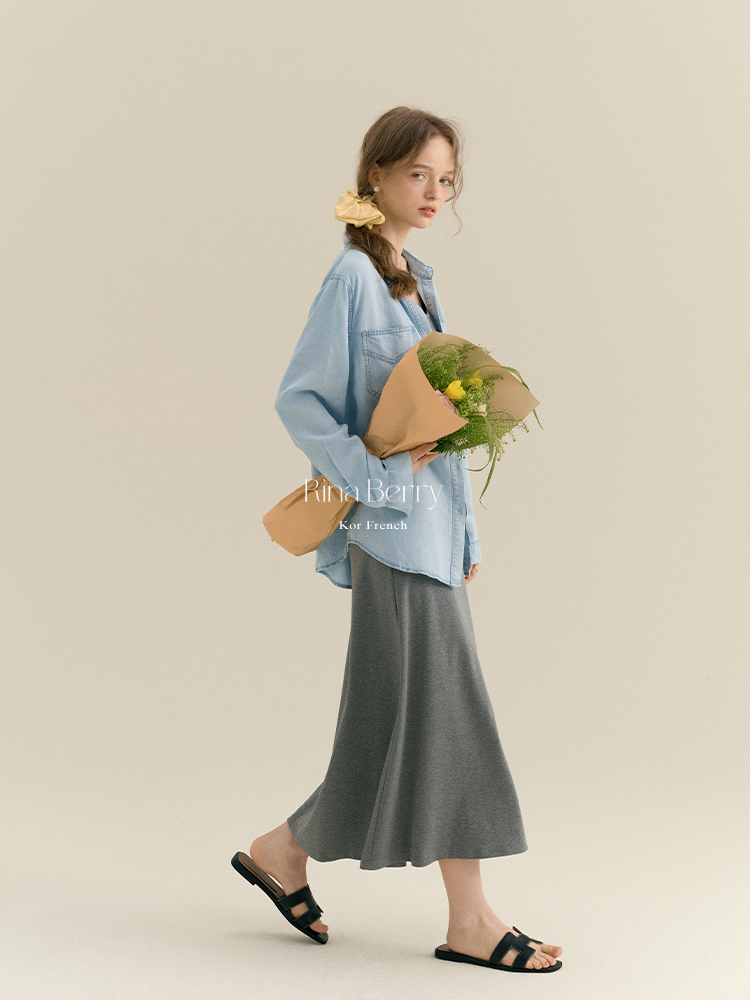 Minimalist Henley Neck Tank Dress & Denim Shirt