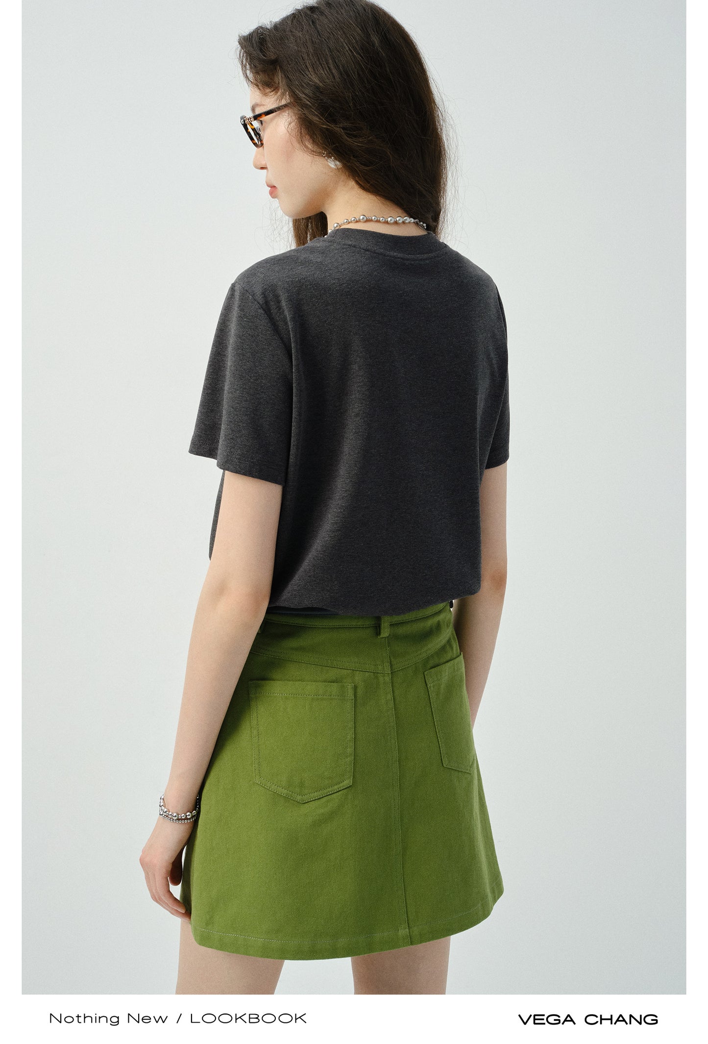 Dog-Embroidered T-Shirt & Cotton A-Line Mini Skirt