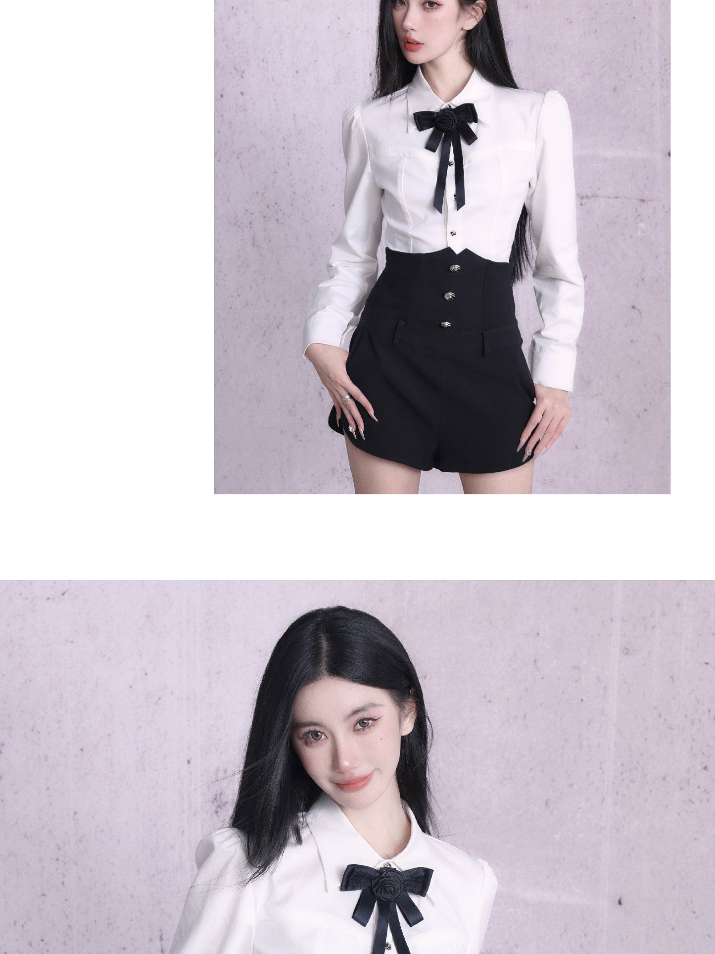 Corset-Inspired Blouse & Button-Front High-Waisted Shorts